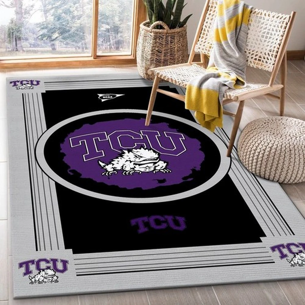 TCU Horned Frogs Rug - for Living Room Decor Black and Purple