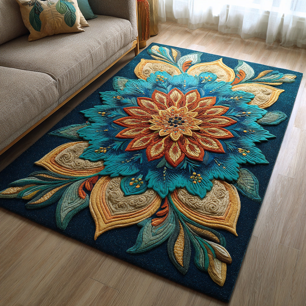 Teal Petals Area Rug - Non-Slip Washable 3D Print Rug for Living Room & BedroomTVC2108263