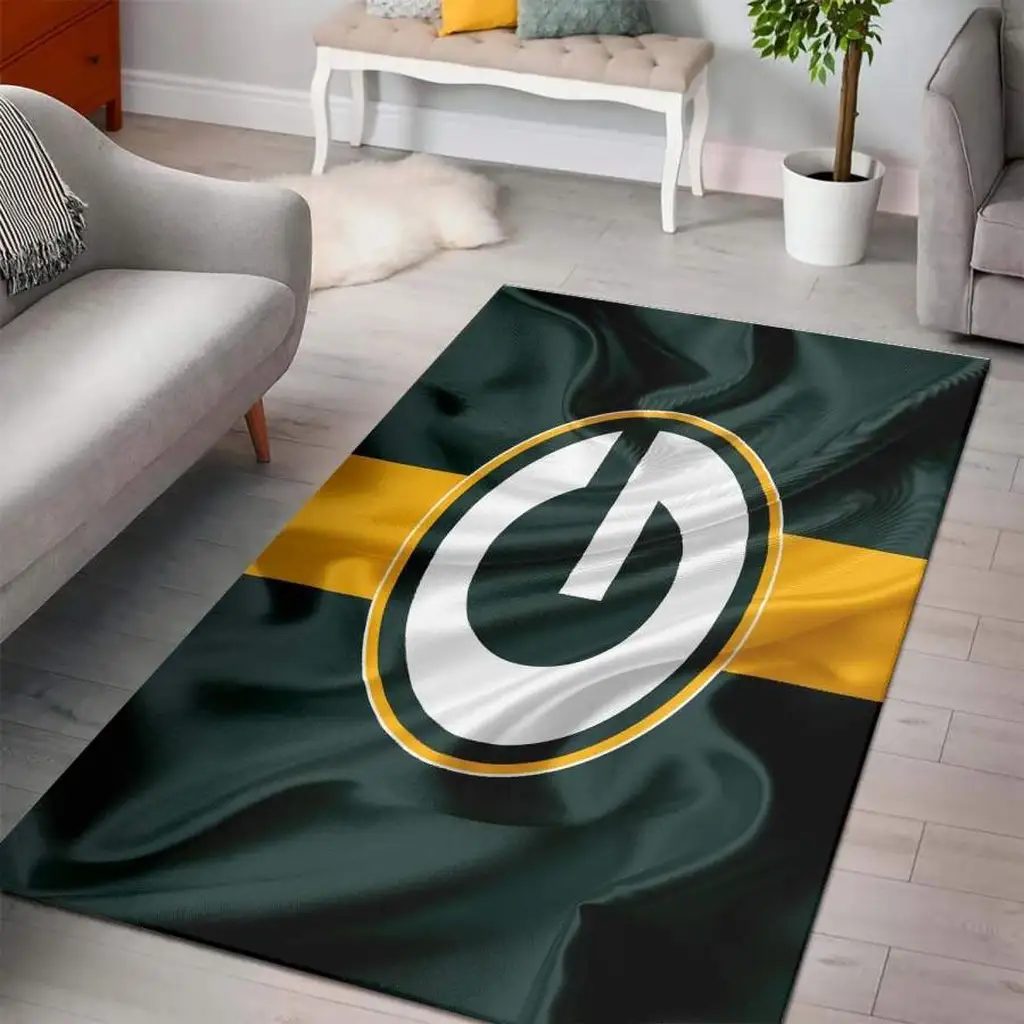 Team Logo Rug for Living Room and Bedroom Decor Green and Yellow