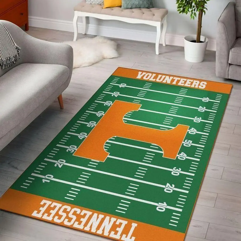 Tennessee Volunteers Rug - Football Field Area Carpet Green and Orange