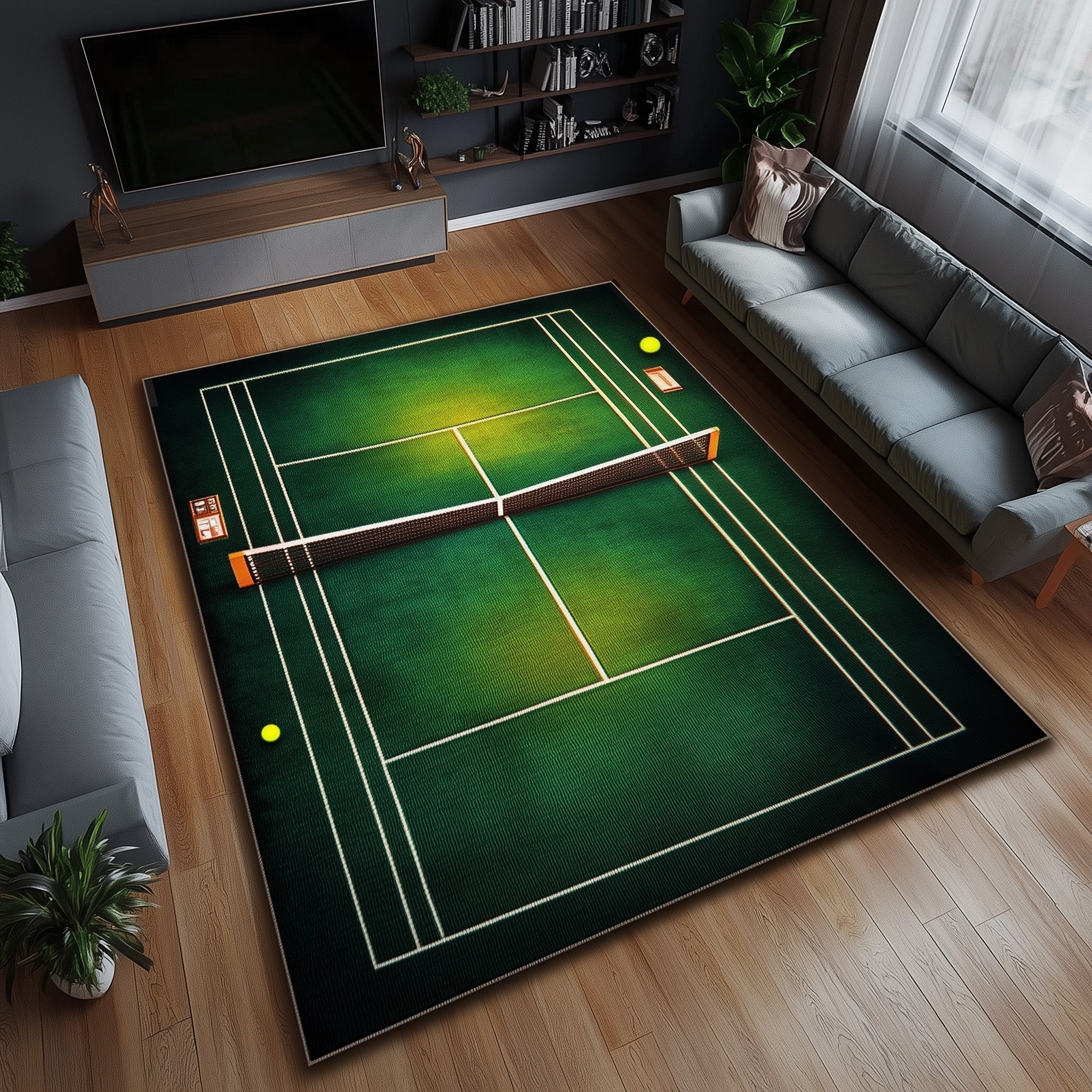 Tennis Court Area Rug - Non-Slip Washable 3D Print Rug for Living Room & BedroomTVC2108221
