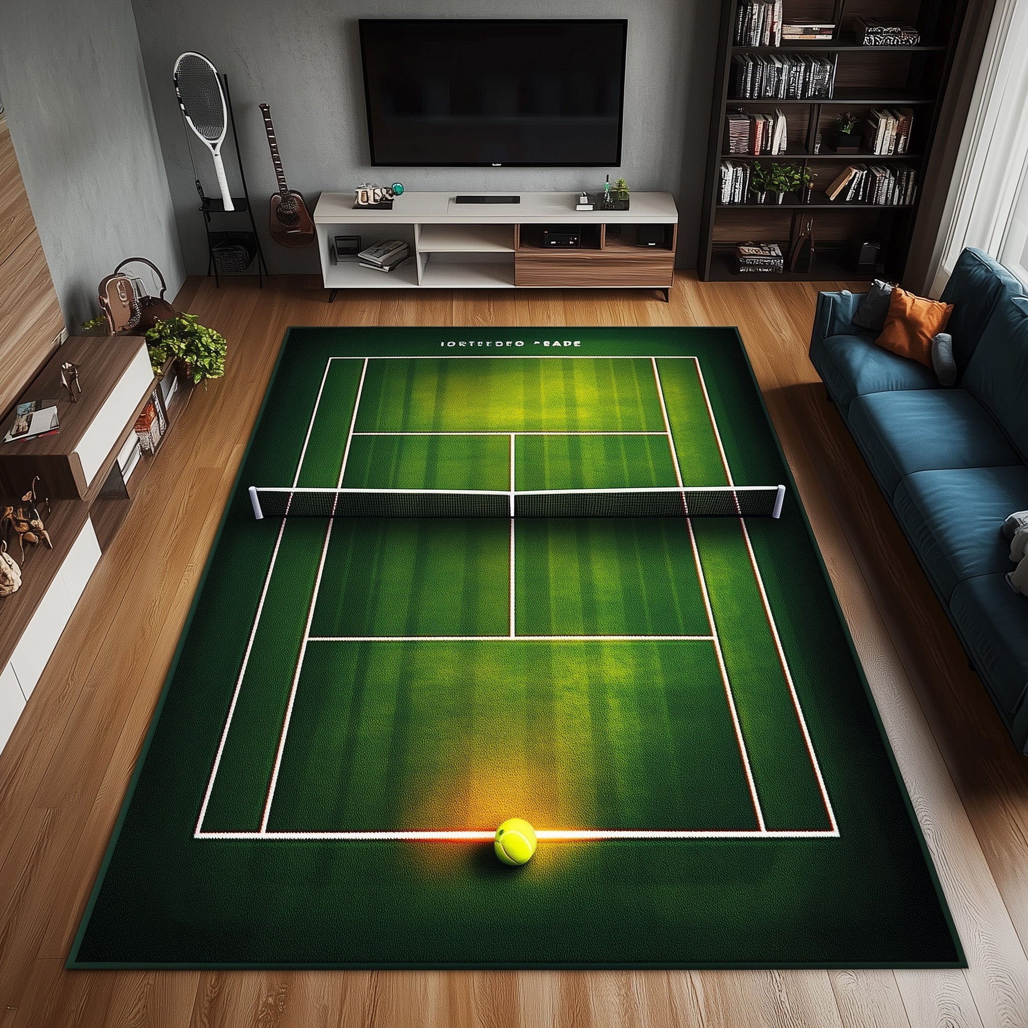 Tennis Court Area Rug - Non-Slip Washable 3D Print Rug for Living Room & BedroomTVC2108391