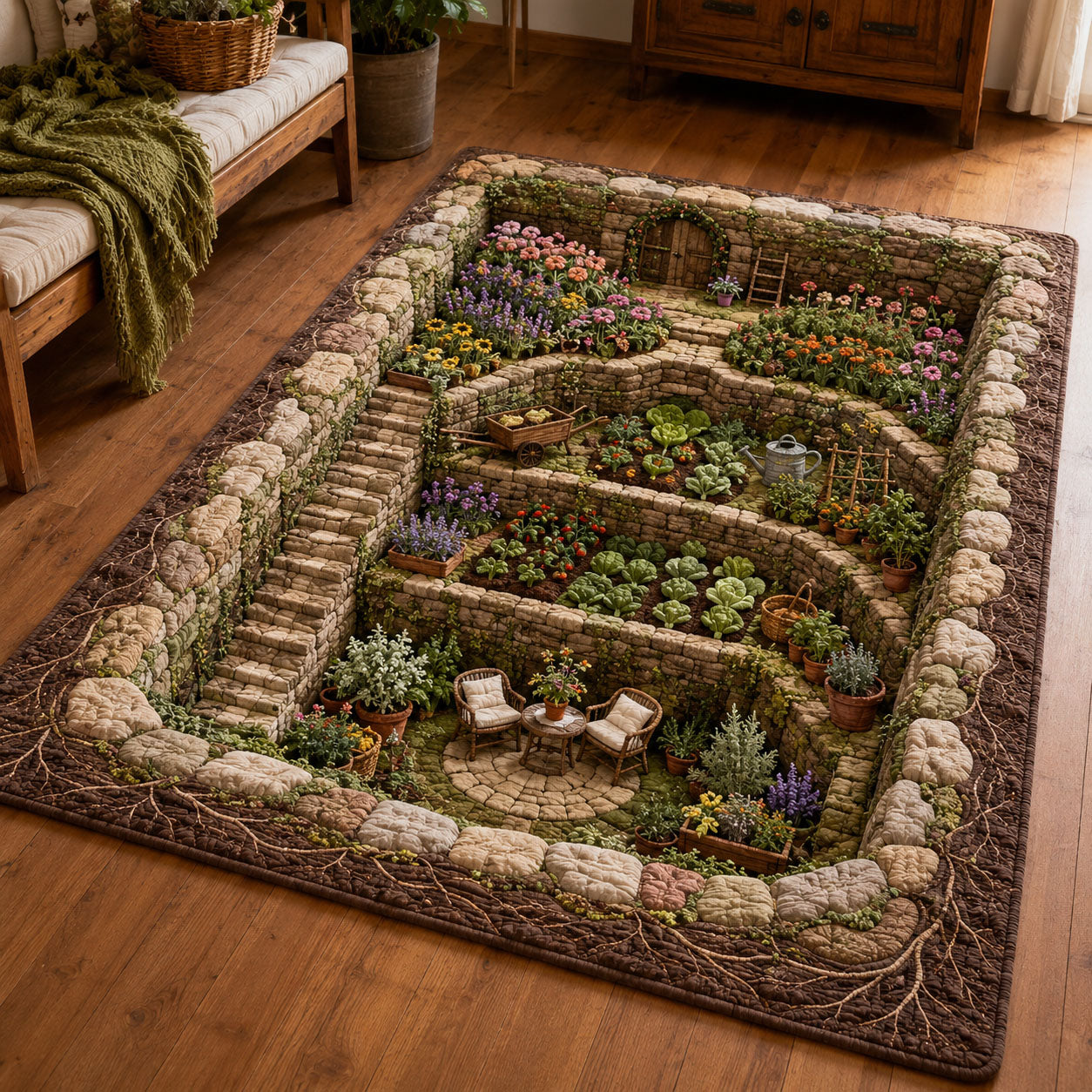 Terraced Garden Retreat Area Rug - Non-Slip Washable 3D Print Rug for Living Room & BedroomTVC2108363