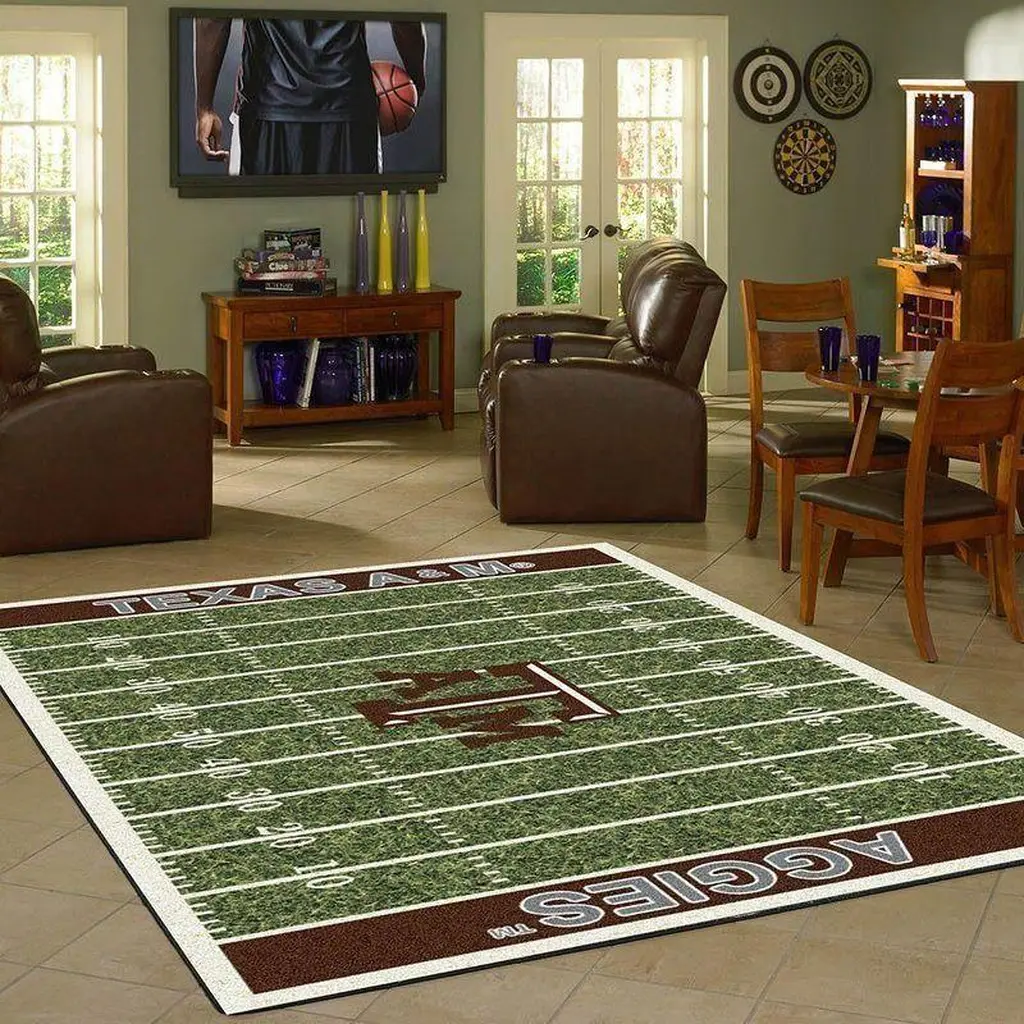 Texas A and M Aggies Football Field Rug Home Decor Green and White