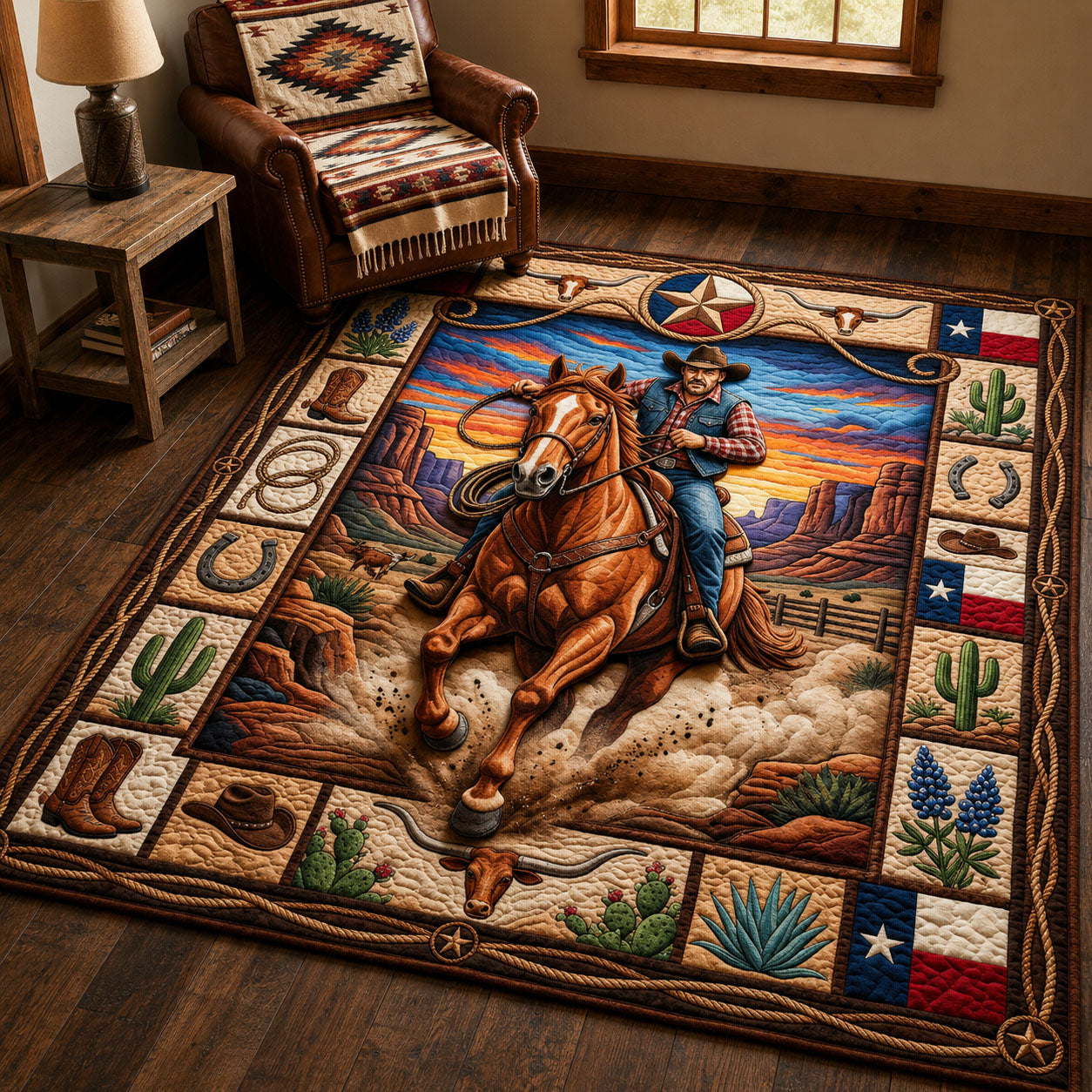 Texas Cowboy Area Rug - Non-Slip Washable 3D Print Rug for Living Room & BedroomTVC2108391