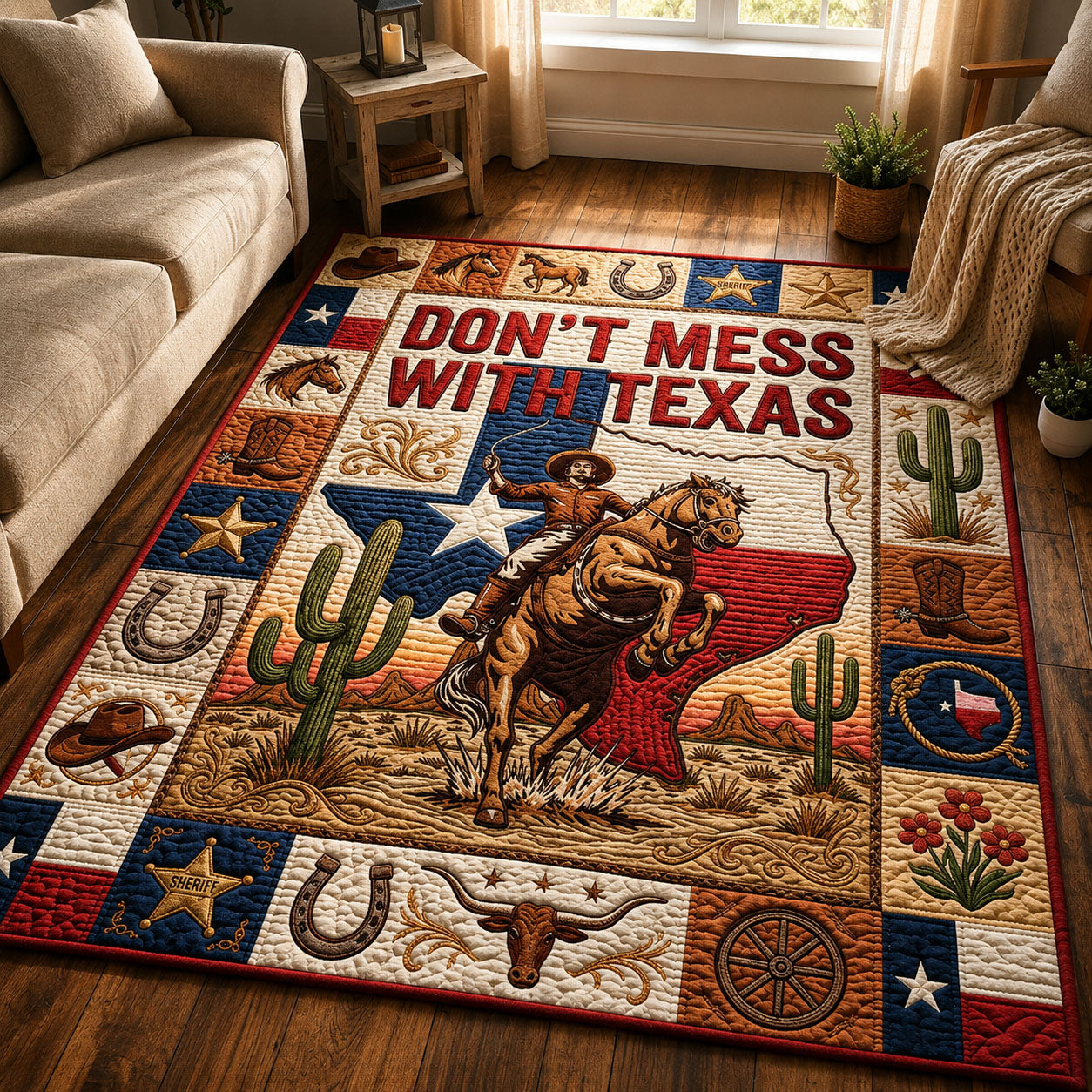Texas Cowboy Rodeo Star Area Rug - Non-Slip Washable 3D Print Rug for Living Room & BedroomTVC2108421