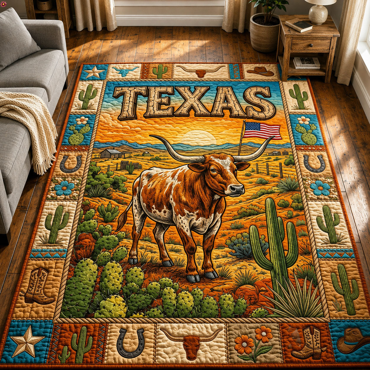 Texas Longhorn Area Rug - Non-Slip Washable 3D Print Rug for Living Room & BedroomTVC2108220