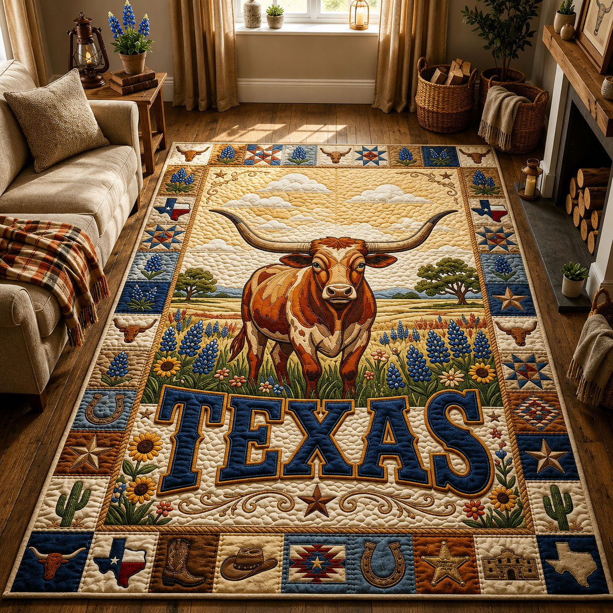 Texas Longhorn Area Rug - Non-Slip Washable 3D Print Rug for Living Room & BedroomTVC2108391