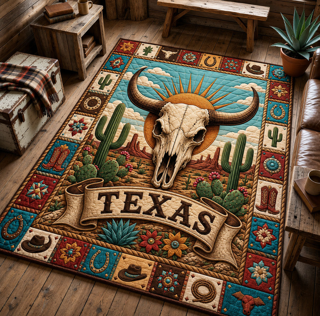 Texas Longhorn Desert Area Rug - Non-Slip Washable 3D Print Rug for Living Room & BedroomTVC2108363