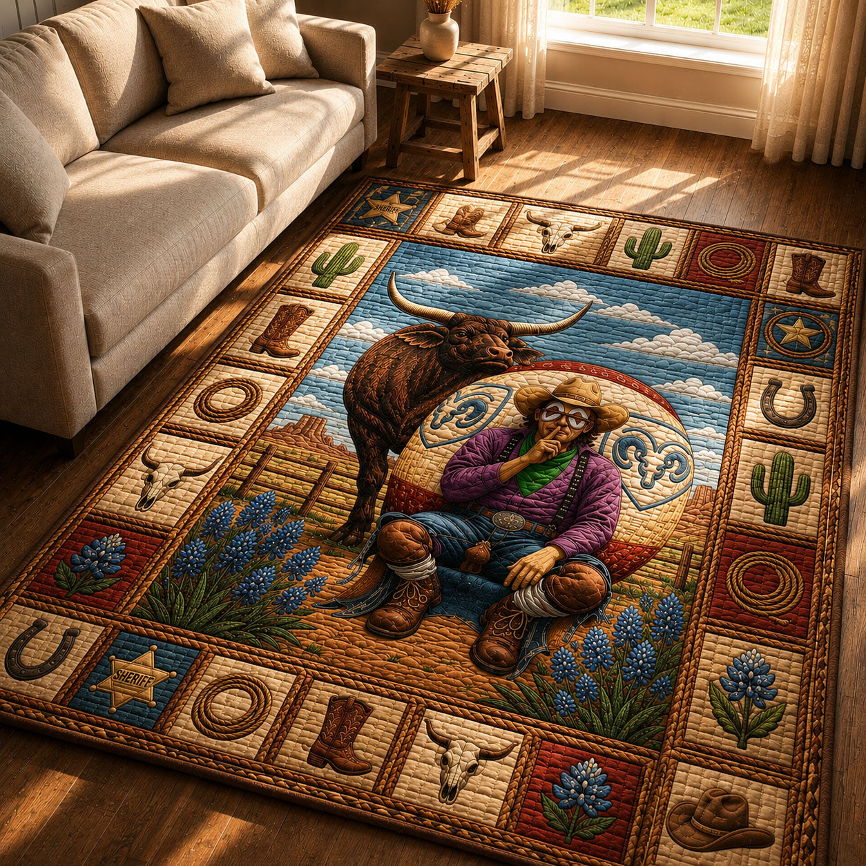 Texas Longhorn Rodeo Area Rug - Non-Slip Washable 3D Print Rug for Living Room & BedroomTVC2108220