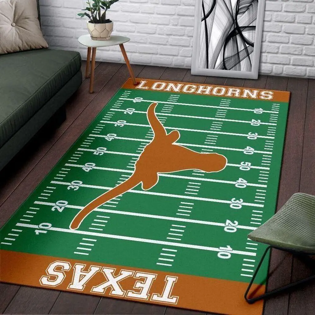 Texas Longhorns Rug - Football Field Home Decor Green and Brown