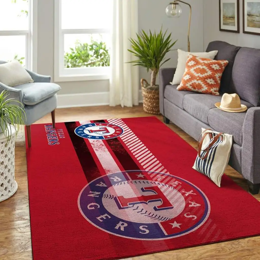 Texas Rangers Rug - for Living Room Home Decor Pink and White