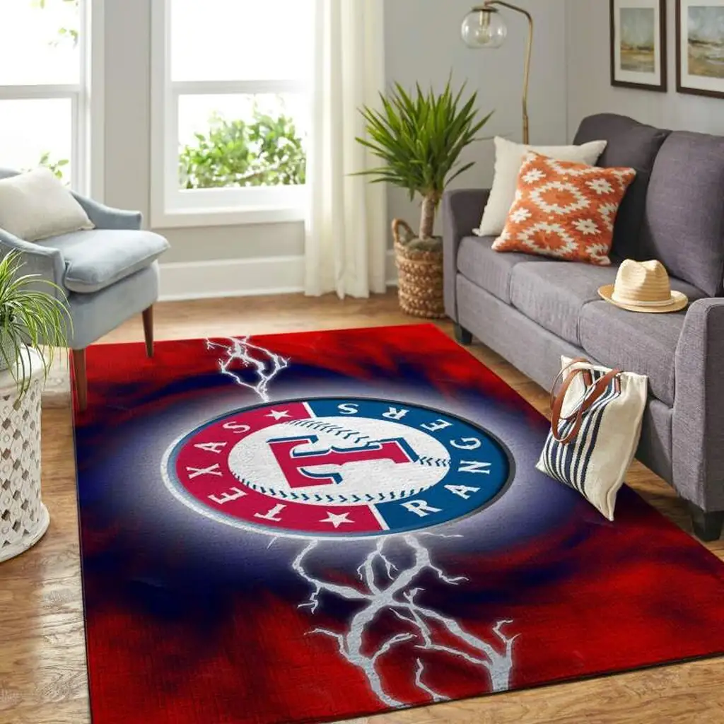 Texas Rangers Rug - Lightning MLB Baseball for Home Decor Blue and Red