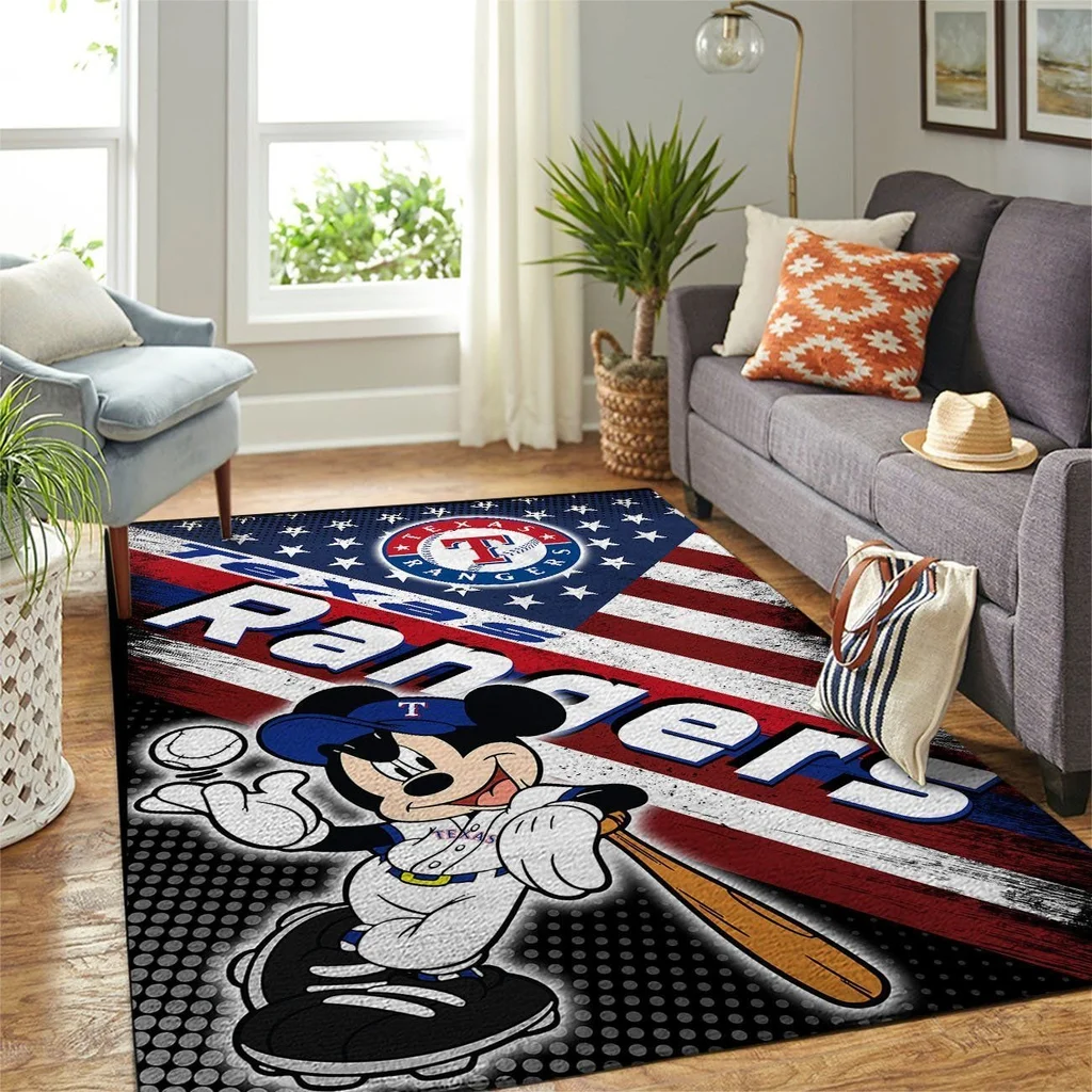 Texas Rangers Rug - Mickey Mouse Baseball for Kids Black and Yellow