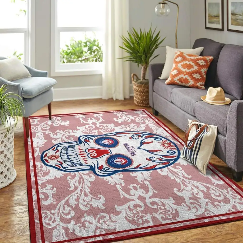Texas Rangers Rug - Sugar Skull Design for Living Room Red and White