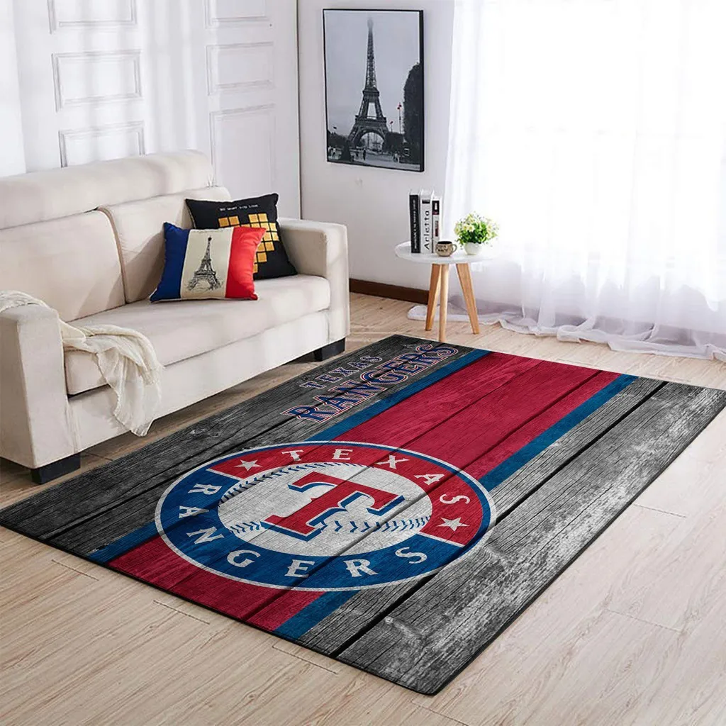 Texas Rangers Rug - Wooden Plank Style Area for Home Red and Gray