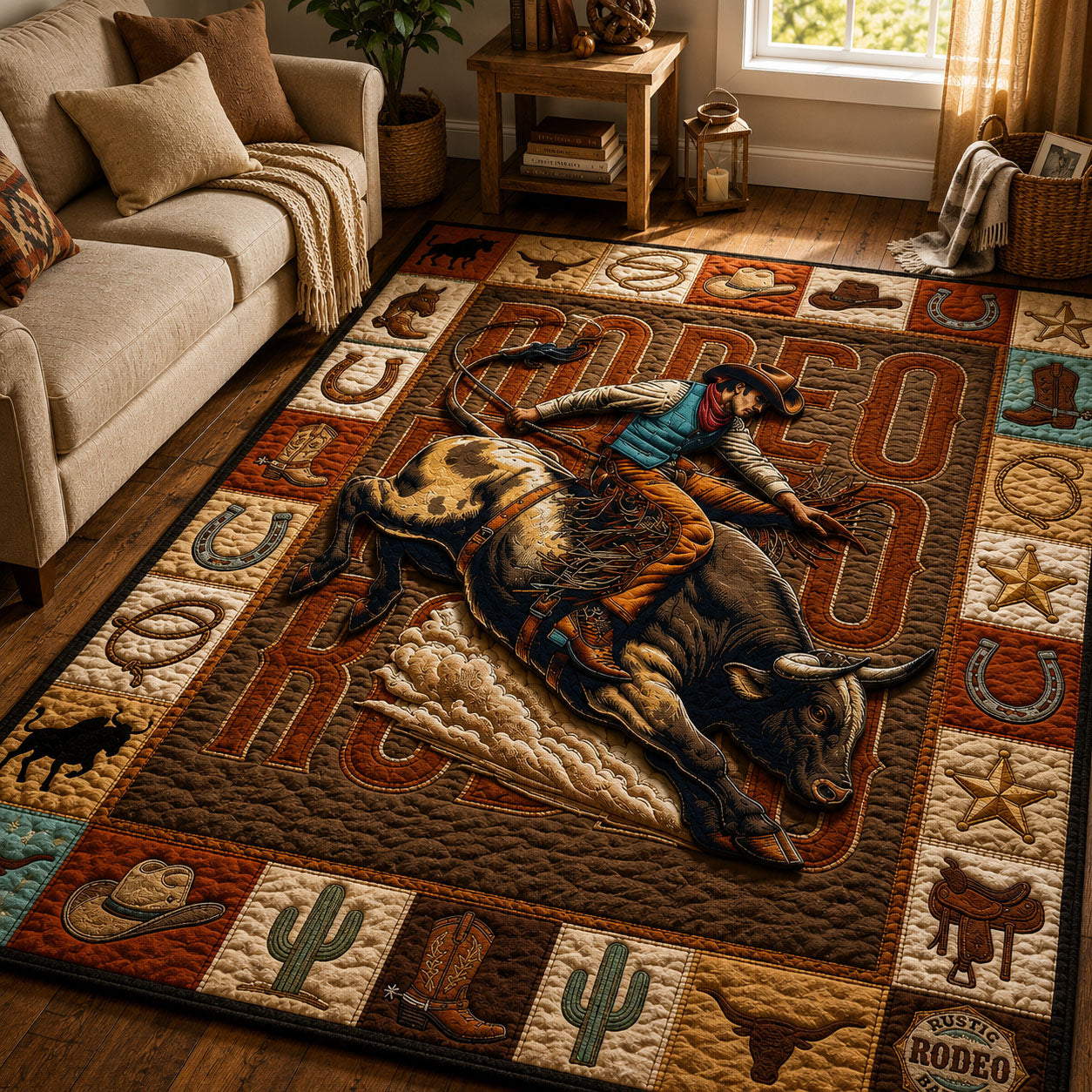 Texas Rodeo Area Rug - Non-Slip Washable 3D Print Rug for Living Room & BedroomTVC2108391