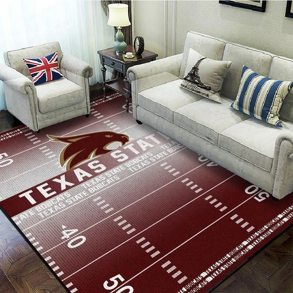 Texas State Football Field Rug for Living Room Decor Beige and Maroon