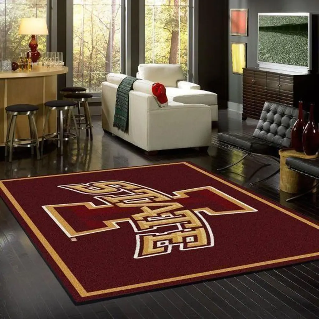 Texas State University Logo Rug for Living Room Decor Gold and Red