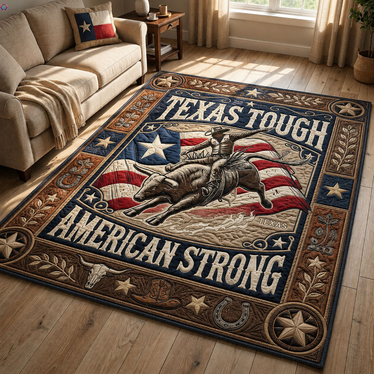 Texas Tough American Strong Area Rug - Non-Slip Washable 3D Print Rug for Living Room & BedroomTVC2108363
