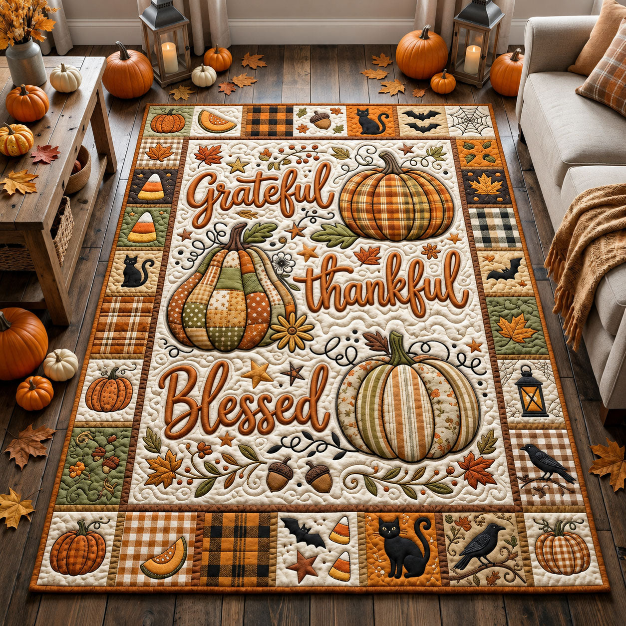 Thankful Grateful Blessed Area Rug - Non-Slip Washable 3D Print Rug for Living Room & BedroomTVC2108390