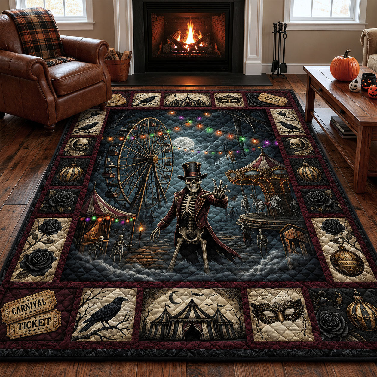 The Forgotten Skeleton Carnival Halloween Area Rug - Non-Slip Washable 3D Print Rug for Living Room & BedroomTVC2108362