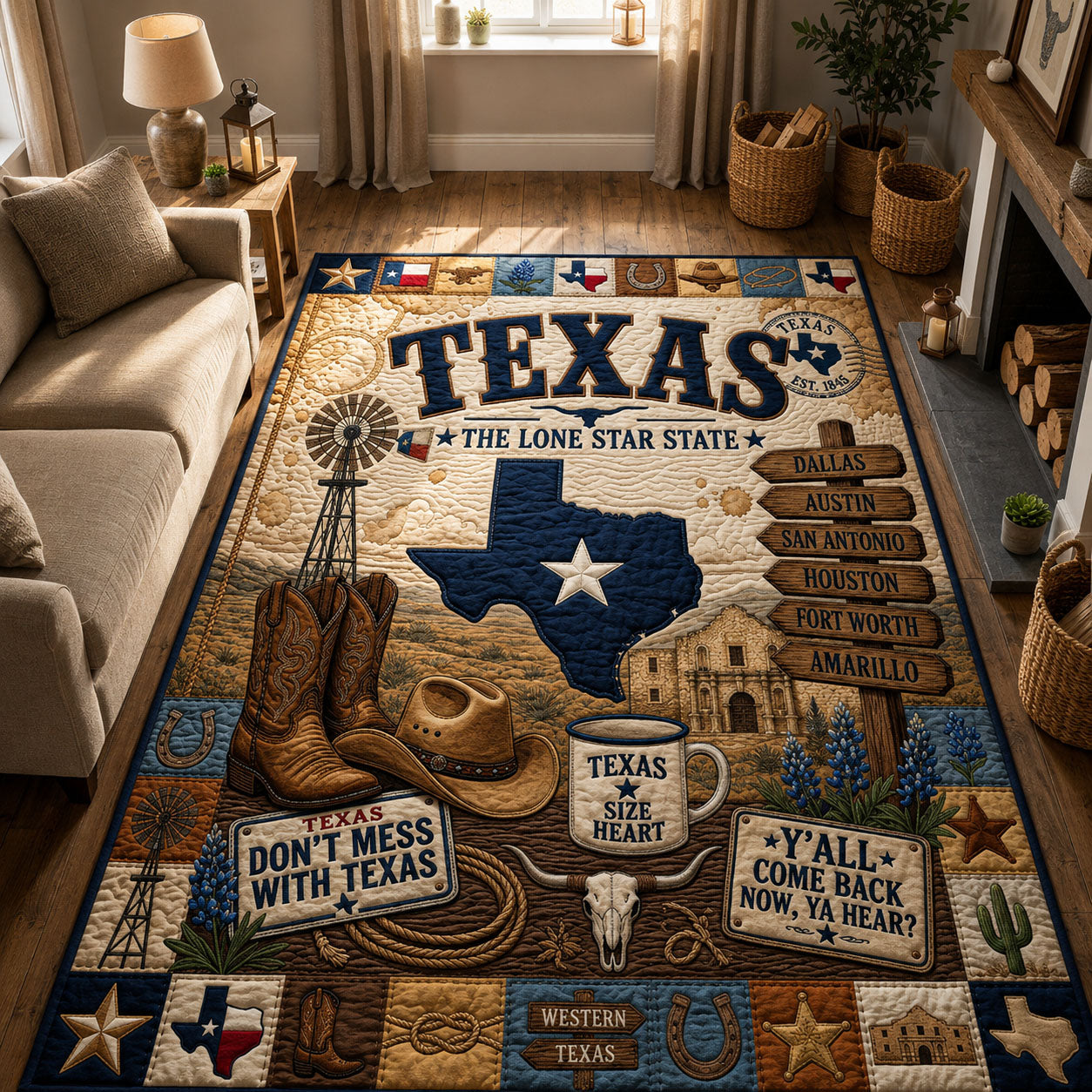 The Lone Star State Area Rug - Non-Slip Washable 3D Print Rug for Living Room & BedroomTVC2108390
