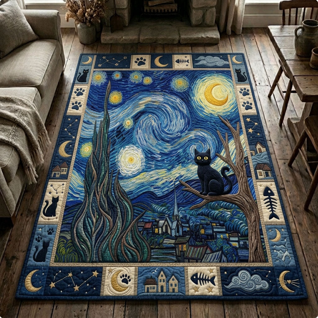 The Starry Night Cat Area Rug - Non-Slip Washable 3D Print Rug for Living Room & Bedroom (DesignTVC2108390