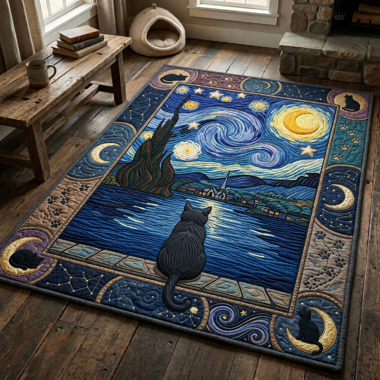 The Starry Night Cat Area Rug - Non-Slip Washable 3D Print Rug for Living Room & BedroomTVC2108228