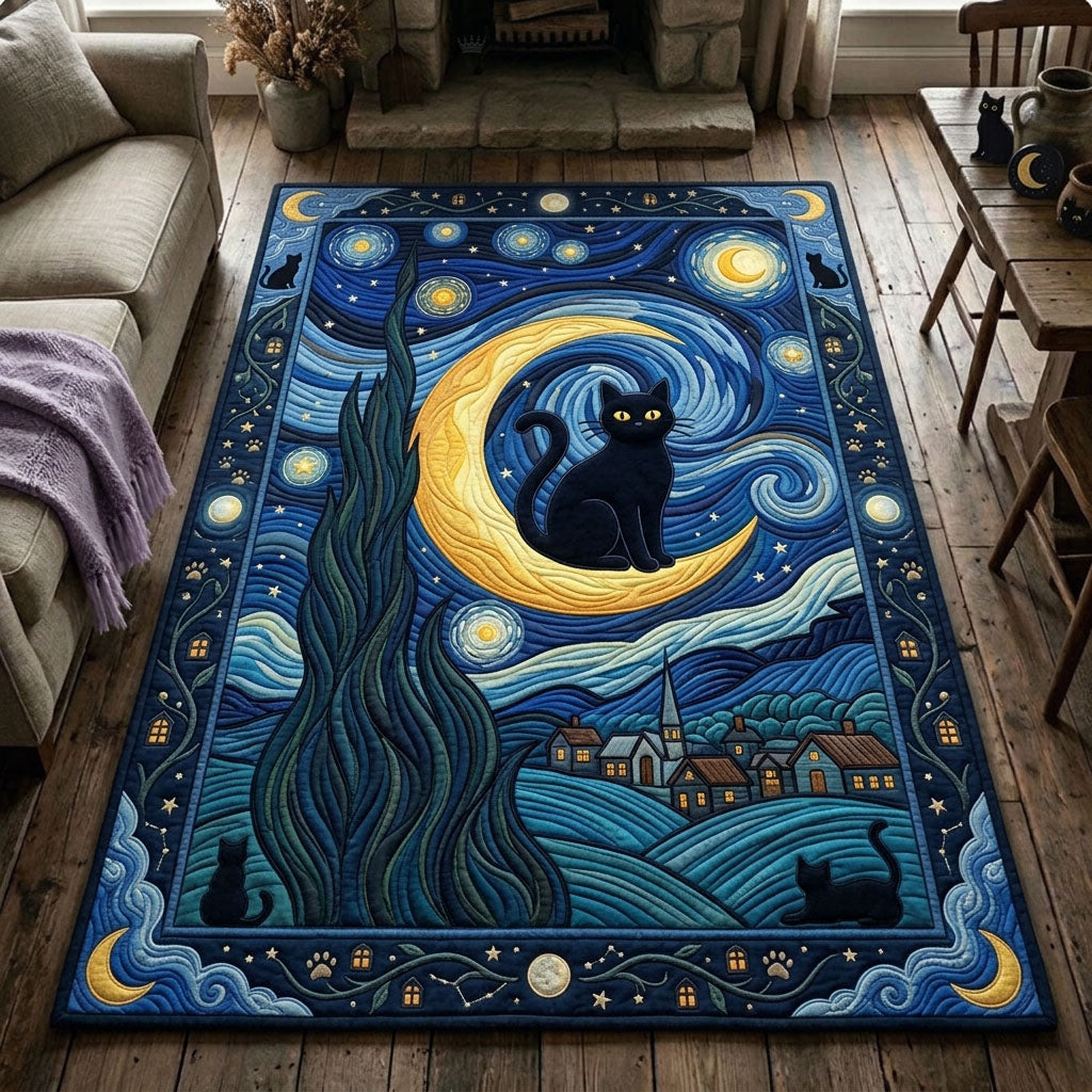 The Starry Night Cat Area Rug - Non-Slip Washable 3D Print Rug for Living Room & BedroomTVC2108390