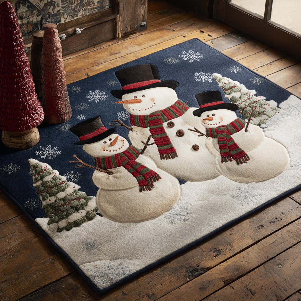 Three Snowman Family Area Rug - Non-Slip Washable 3D Print Rug for Living Room & BedroomTVC2108244