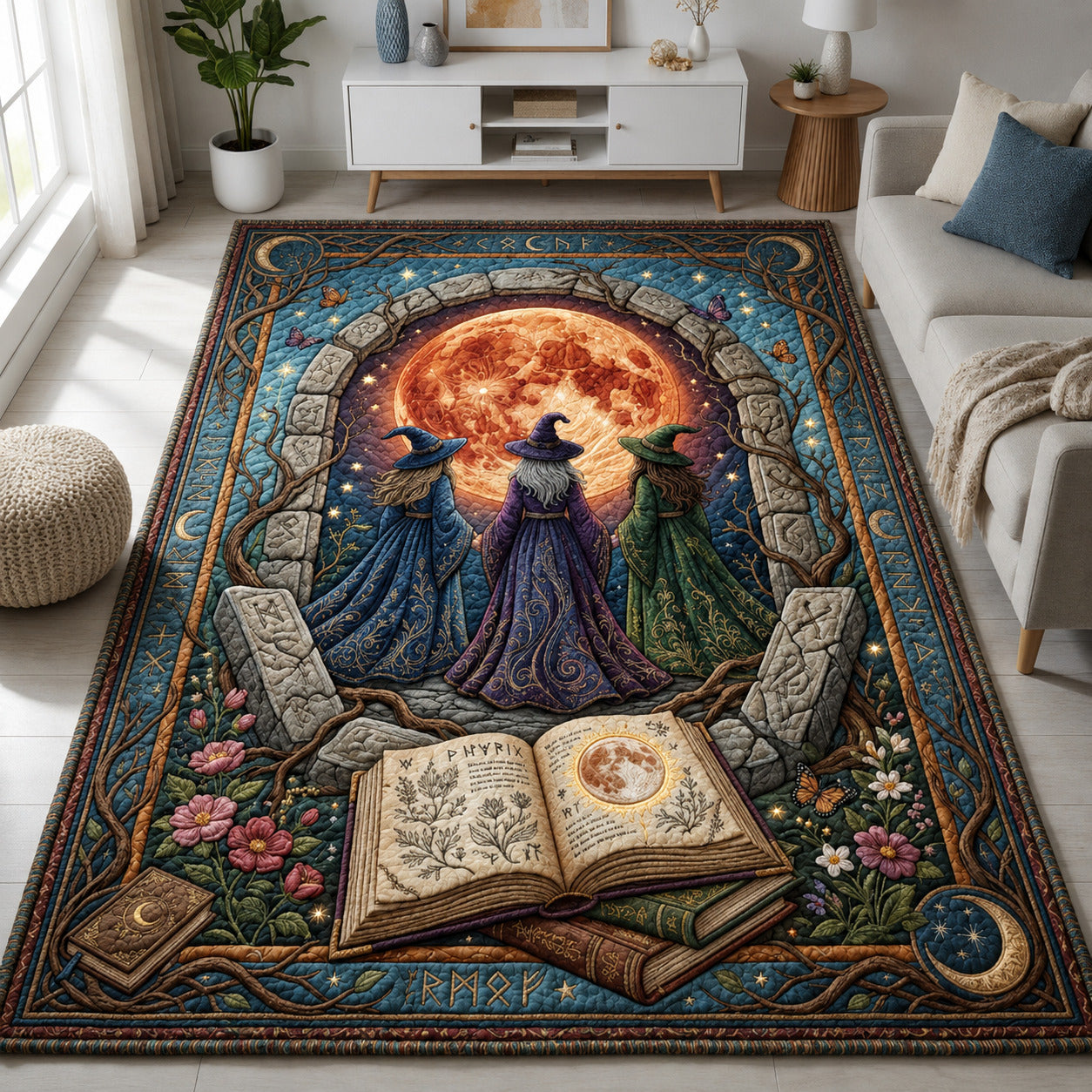Three Witches Halloween Area Rug - Non-Slip Washable 3D Print Rug for Living Room & BedroomTVC2108362