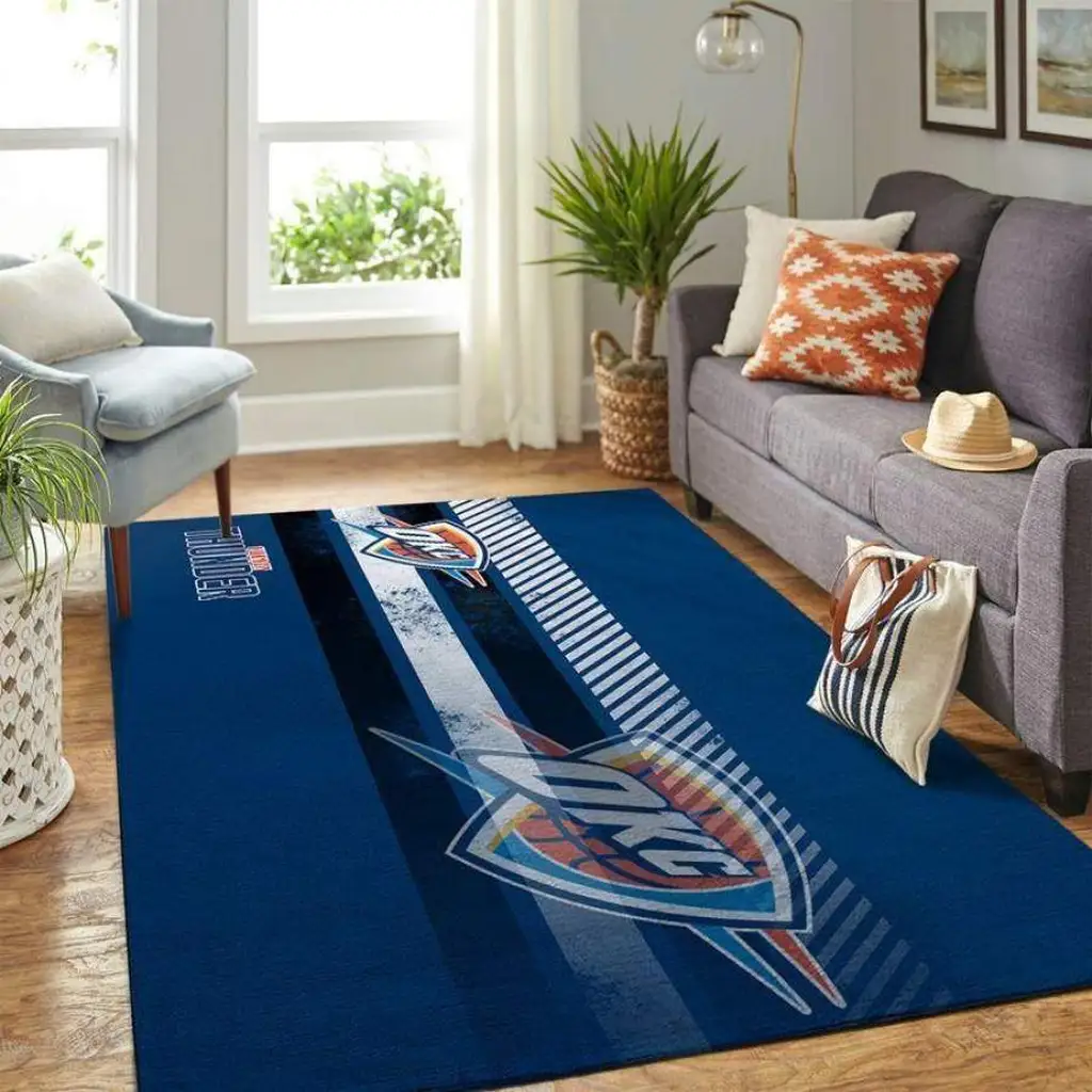Thunder Team Basketball Mat Premium Court Floor Rug Blue and White