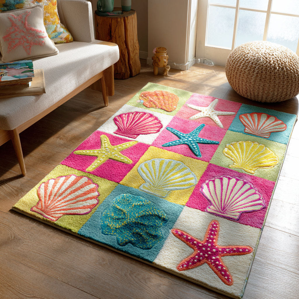 Tidal Shells Area Rug - Non-Slip Washable 3D Print Rug for Living Room & BedroomTVC2108263