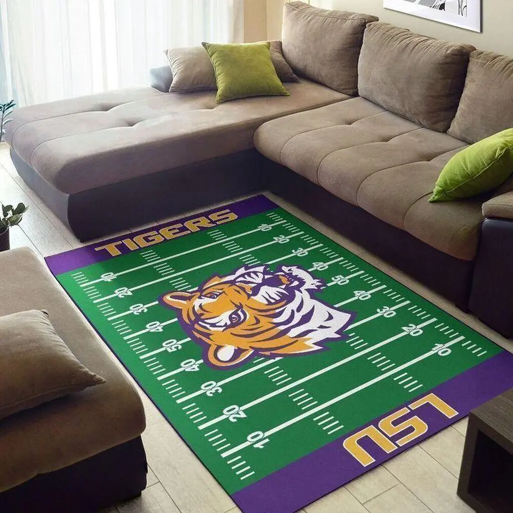 Tigers Gridiron Floor Carpet Soft Durable Rug Green and Purple