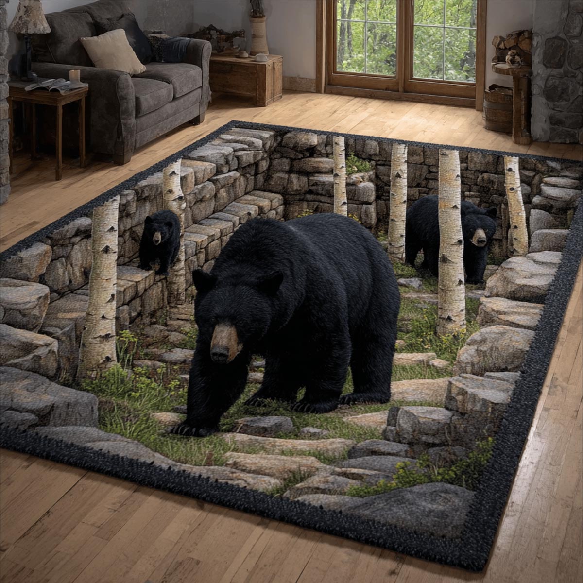 Timber Bear Area Rug - Non-Slip Washable 3D Print Rug for Living Room & BedroomTVC2108244