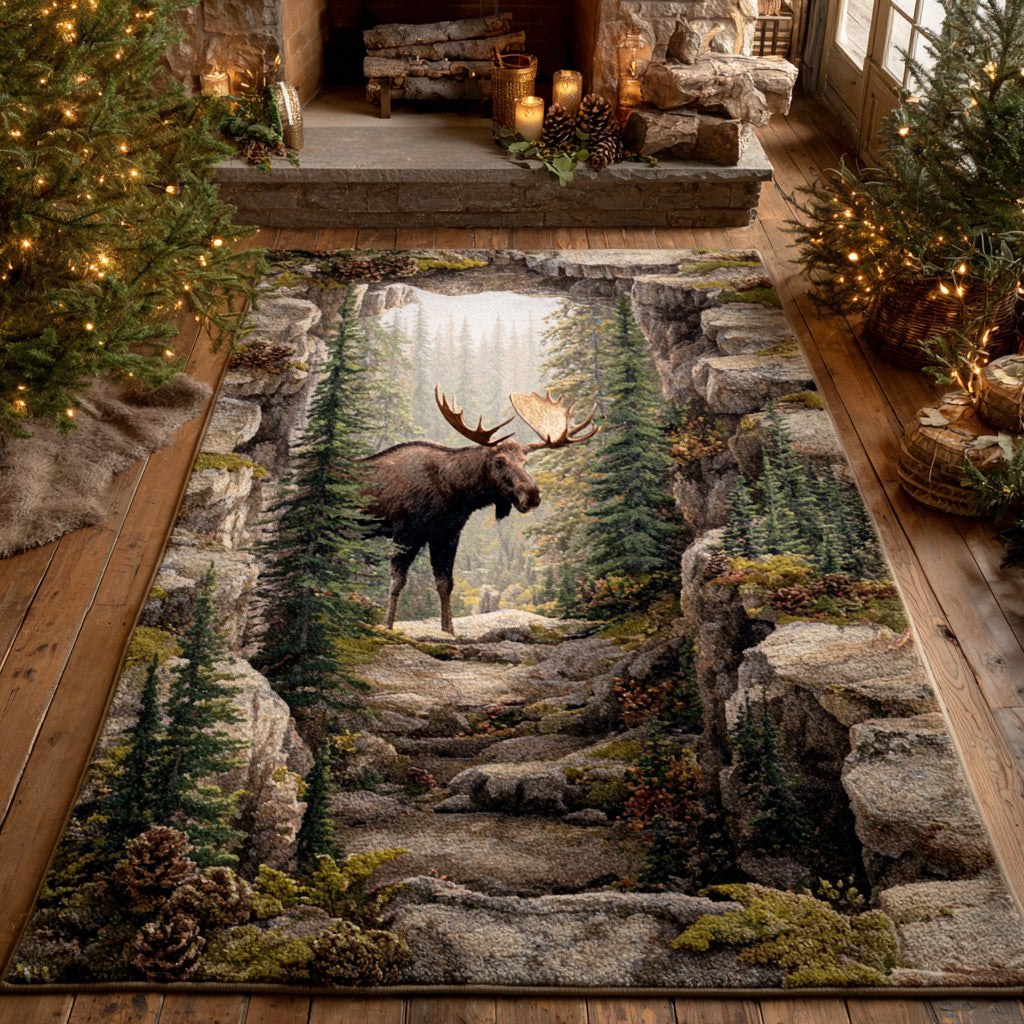 Timber Moose Area Rug - Non-Slip Washable 3D Print Rug for Living Room & BedroomTVC2108262