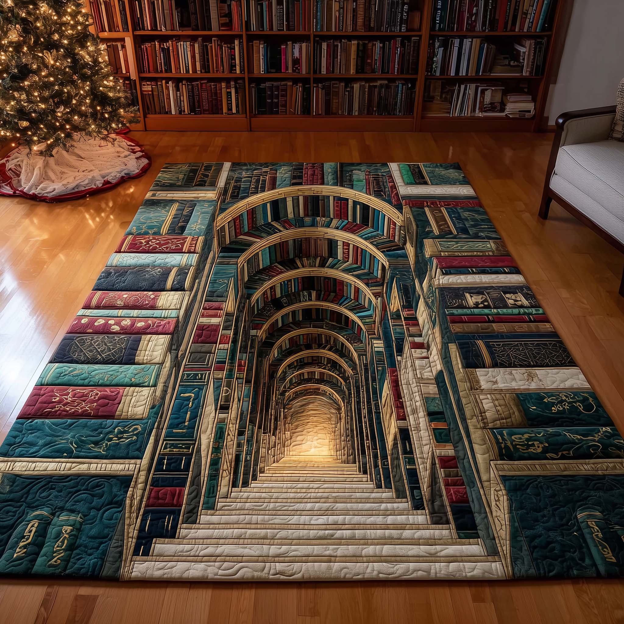 Timeless Book Stairway Area Rug - Non-Slip Washable 3D Print Rug for Living Room & BedroomTVC2108390