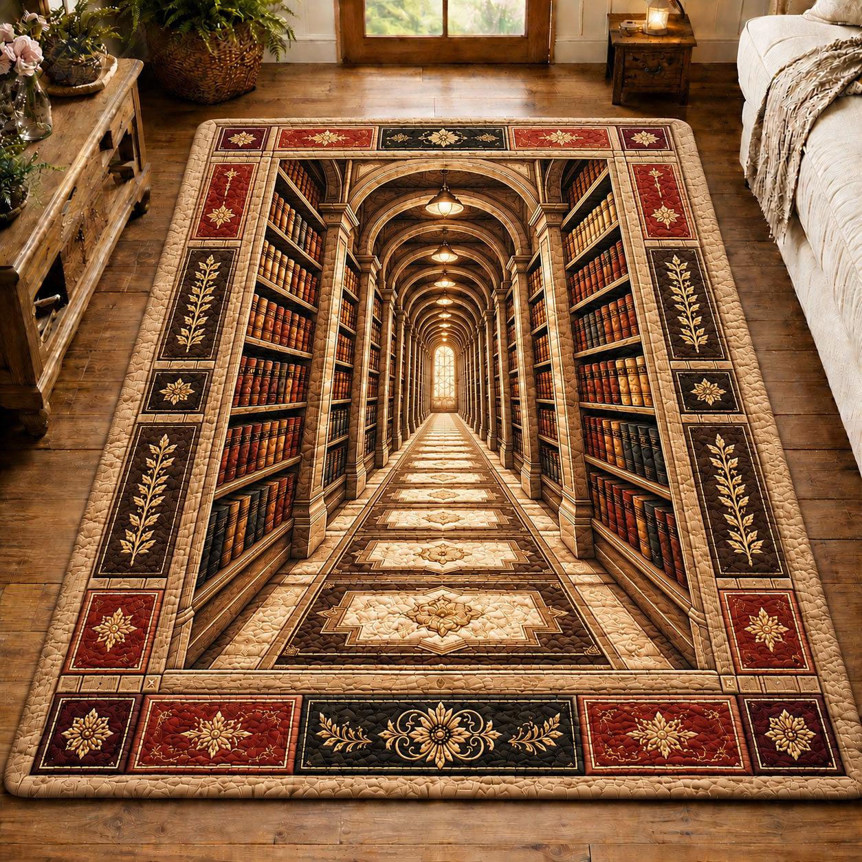 Timeless Grand Library Hallway Area Rug - Non-Slip Washable 3D Print Rug for Living Room & BedroomTVC2108390