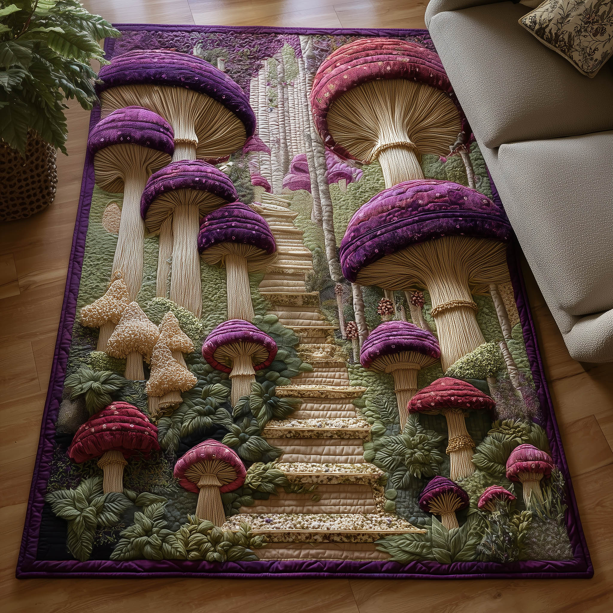 Toadstool Garden Area Rug - Non-Slip Washable 3D Print Rug for Living Room & BedroomTVC2108228