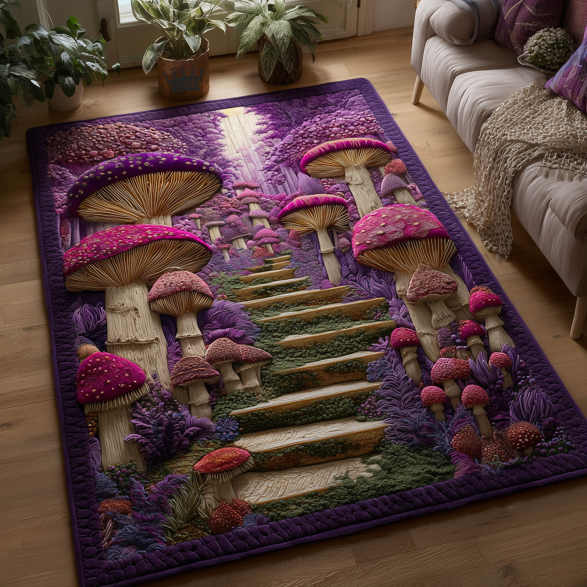Toadstool Garden Area Rug - Non-Slip Washable 3D Print Rug for Living Room & BedroomTVC2108389