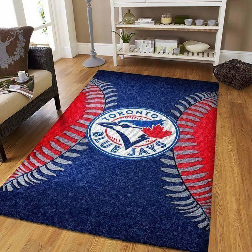 Toronto Jays Rug - Area for Living Room Decor Blue and Red