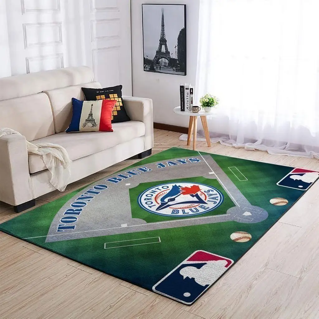 Toronto Jays Rug - Baseball Field Area for Home Green and Gray