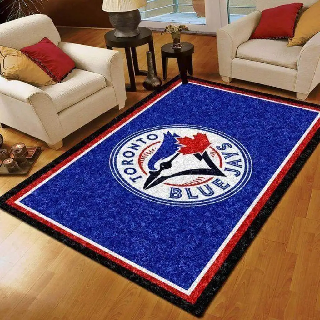 Toronto Jays Rug - Border for Living Room Decor Blue and Red