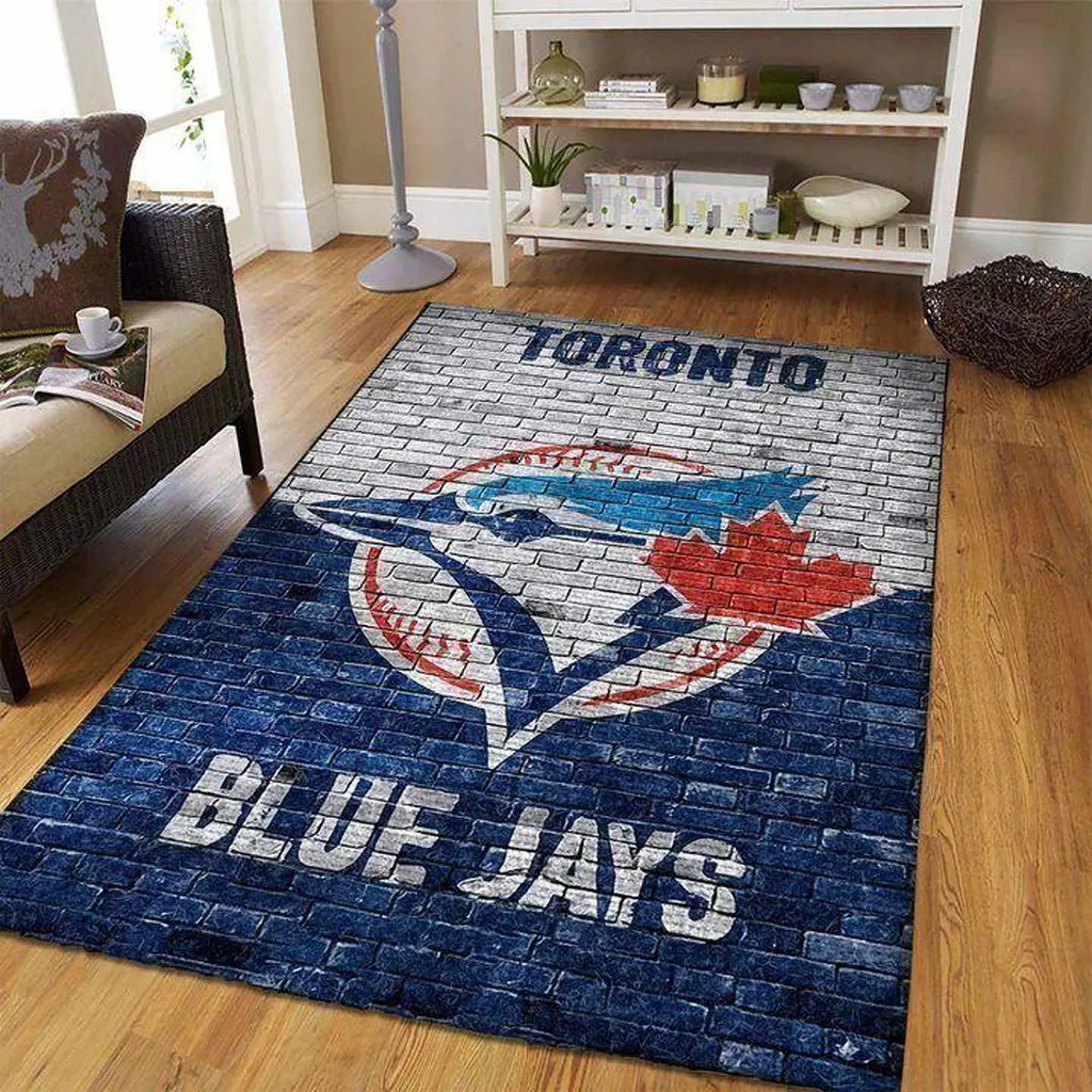 Toronto Jays Rug - Brick Wall Pattern for Home Decor Blue and Red