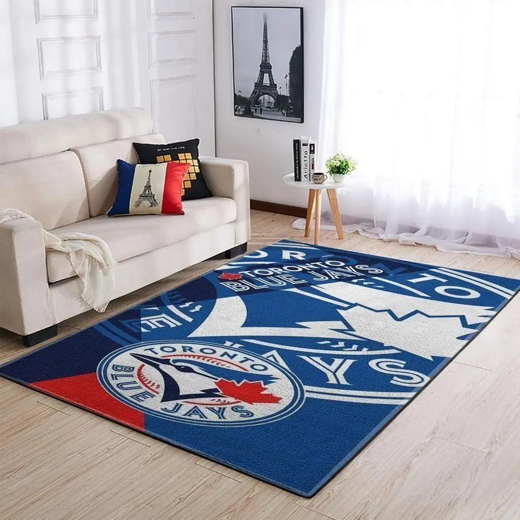 Toronto Jays Rug - Sports Carpet for Game Room Blue and White