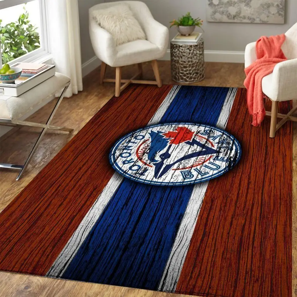 Toronto Jays Rug - Wood Pattern Area Carpet Blue and Brown
