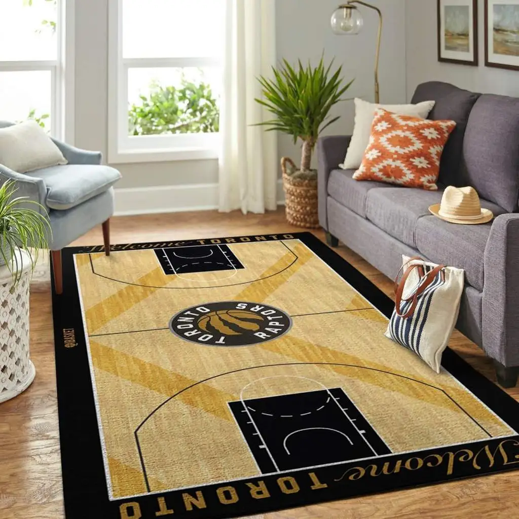 Toronto Raptors Rug - Basketball Court Area for Home Decor Beige and Black