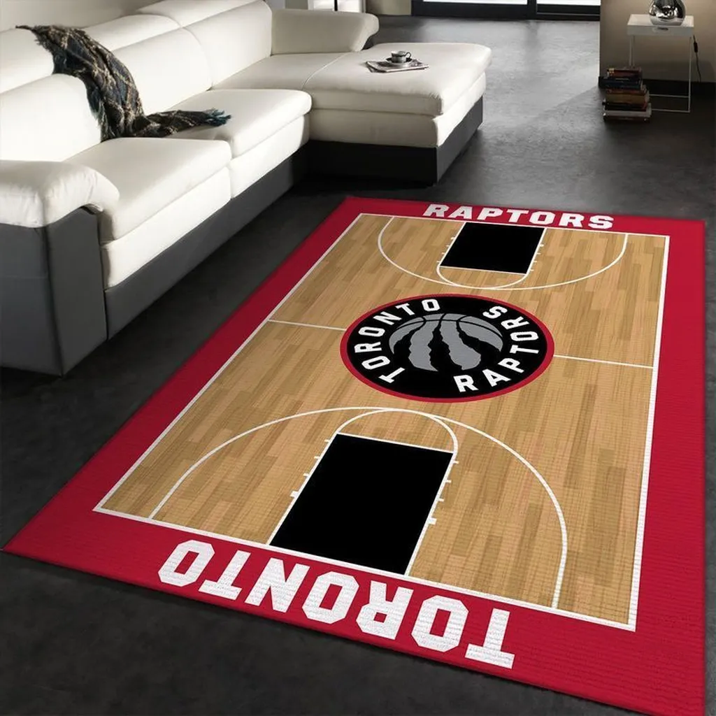 Toronto Raptors Rug - Basketball Court with Design Gray and White