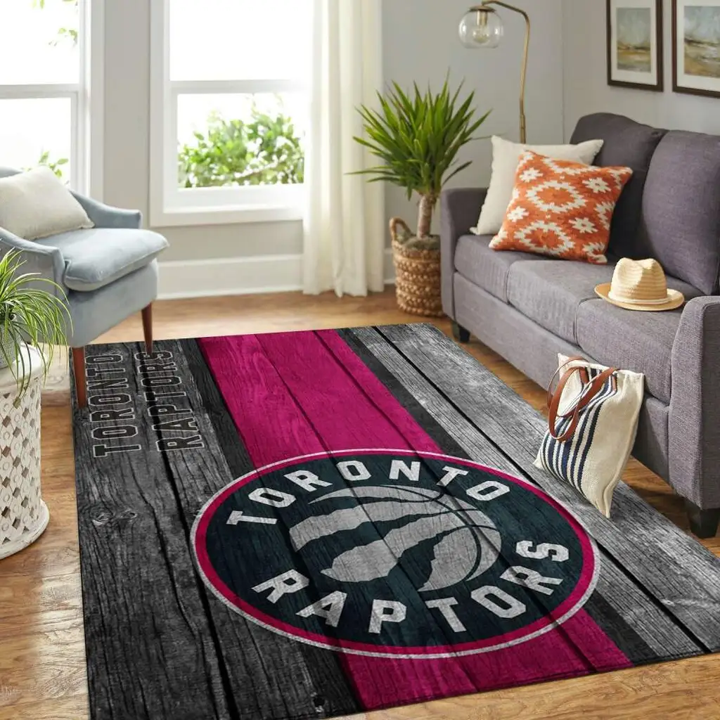 Toronto Raptors Rug - Basketball for Living Room Decor Blue and Yellow